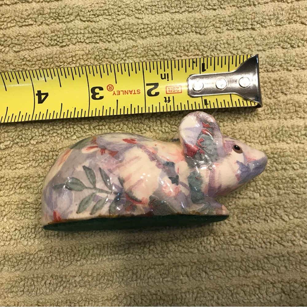 Vintage Faux Decopauge Floral Ceramic Mouse Statue